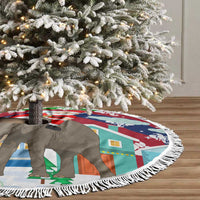 Laos Christmas Tree Skirt with Santa Riding Elephant and Festive Flag Pattern - Wonder Print Shop