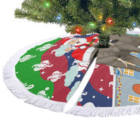 Laos Christmas Tree Skirt with Santa Riding Elephant and Festive Flag Pattern - Wonder Print Shop