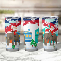 Laos Christmas Tumbler Cup with Santa Riding Elephant and Festive Flag Pattern - Wonder Print Shop