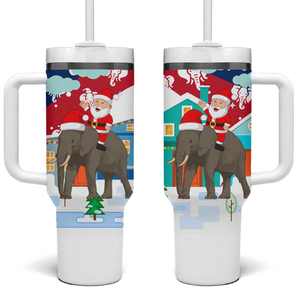 Laos Christmas Tumbler With Handle with Santa Riding Elephant and Festive Flag Pattern - Wonder Print Shop