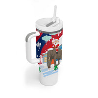 Laos Christmas Tumbler With Handle with Santa Riding Elephant and Festive Flag Pattern - Wonder Print Shop