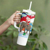 Laos Christmas Tumbler With Handle with Santa Riding Elephant and Festive Flag Pattern - Wonder Print Shop