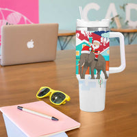Laos Christmas Tumbler With Handle with Santa Riding Elephant and Festive Flag Pattern - Wonder Print Shop