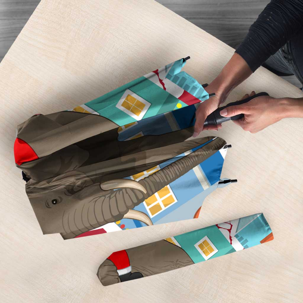 Laos Christmas Umbrella with Santa Riding Elephant and Festive Flag Pattern - Wonder Print Shop