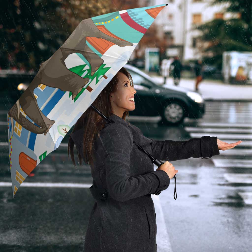 Laos Christmas Umbrella with Santa Riding Elephant and Festive Flag Pattern - Wonder Print Shop
