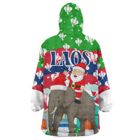 Laos Christmas Wearable Blanket Hoodie with Santa Riding Elephant and Festive Flag Pattern - Wonder Print Shop