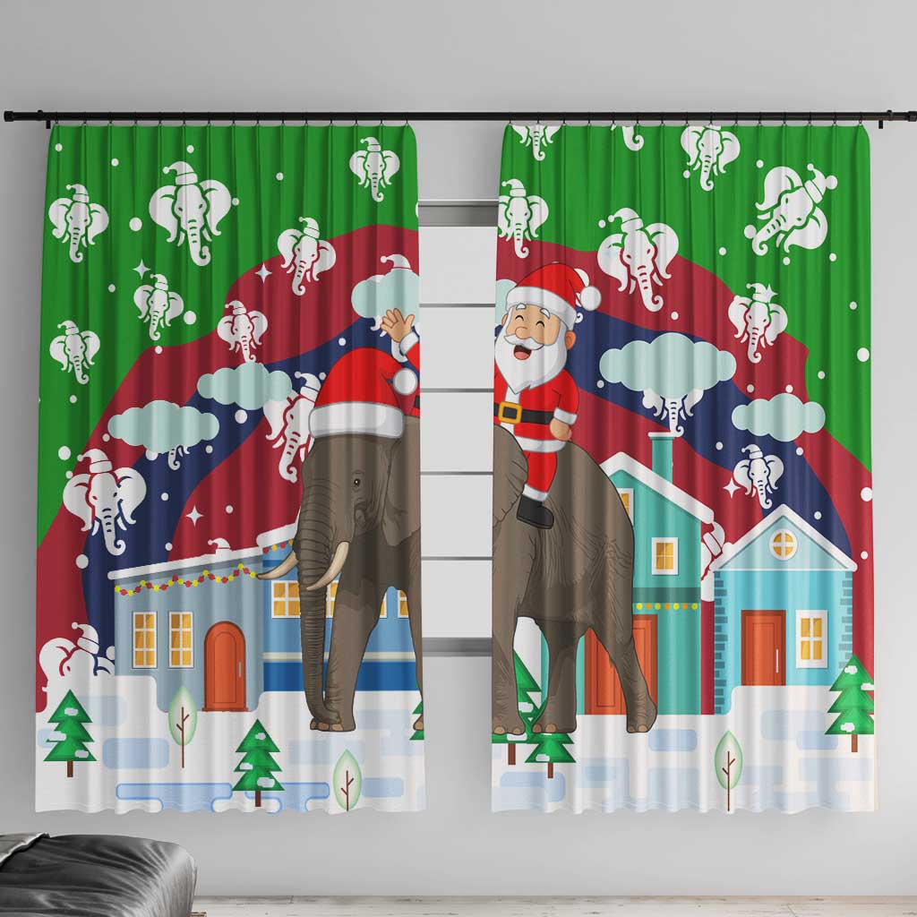 Laos Christmas Window Curtain with Santa Riding Elephant and Festive Flag Pattern - undefined