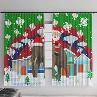 Laos Christmas Window Curtain with Santa Riding Elephant and Festive Flag Pattern - undefined