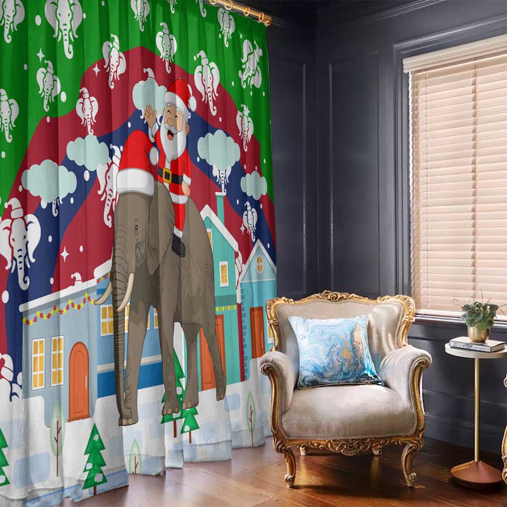 Laos Christmas Window Curtain with Santa Riding Elephant and Festive Flag Pattern - undefined
