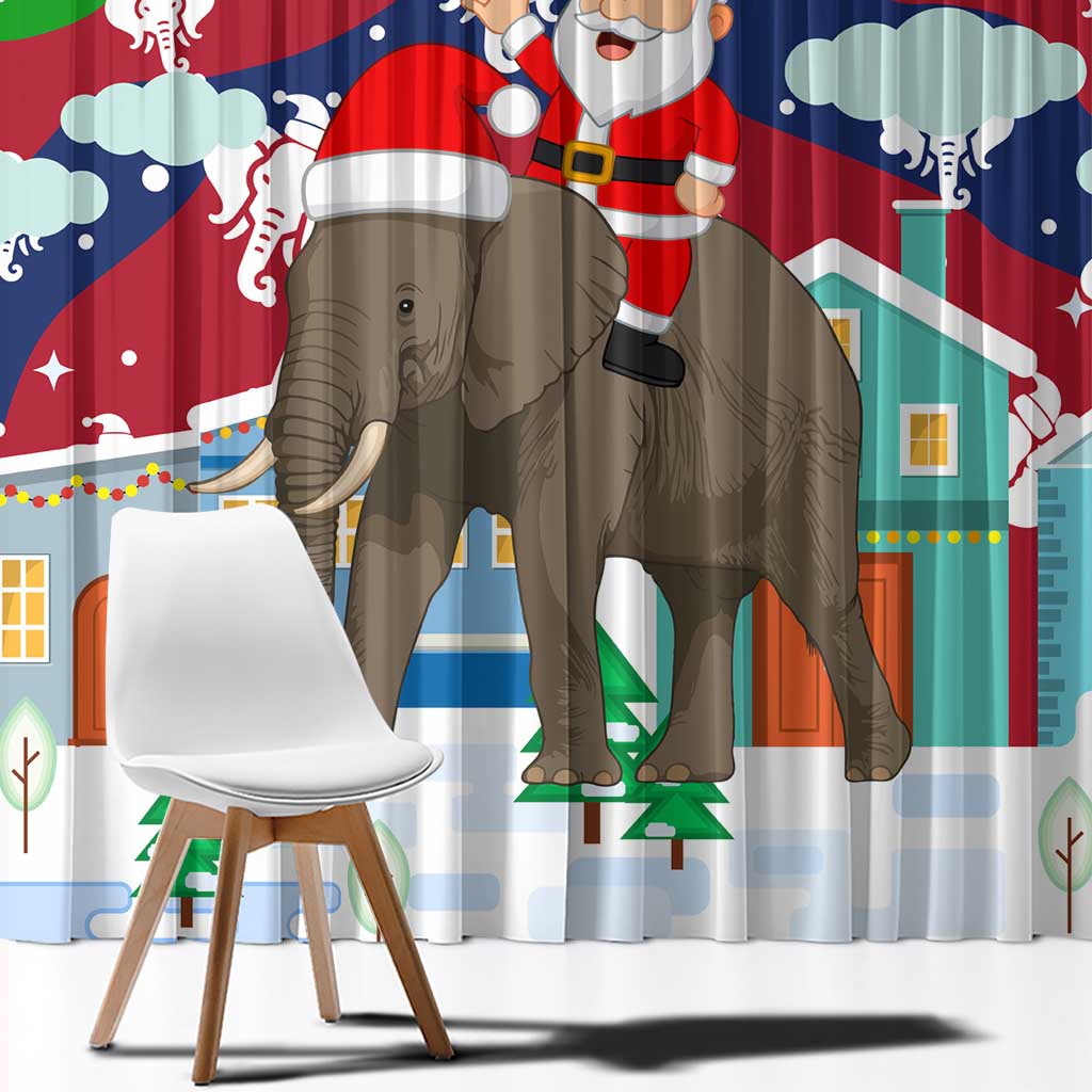Laos Christmas Window Curtain with Santa Riding Elephant and Festive Flag Pattern - undefined