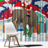 Laos Christmas Window Curtain with Santa Riding Elephant and Festive Flag Pattern - undefined