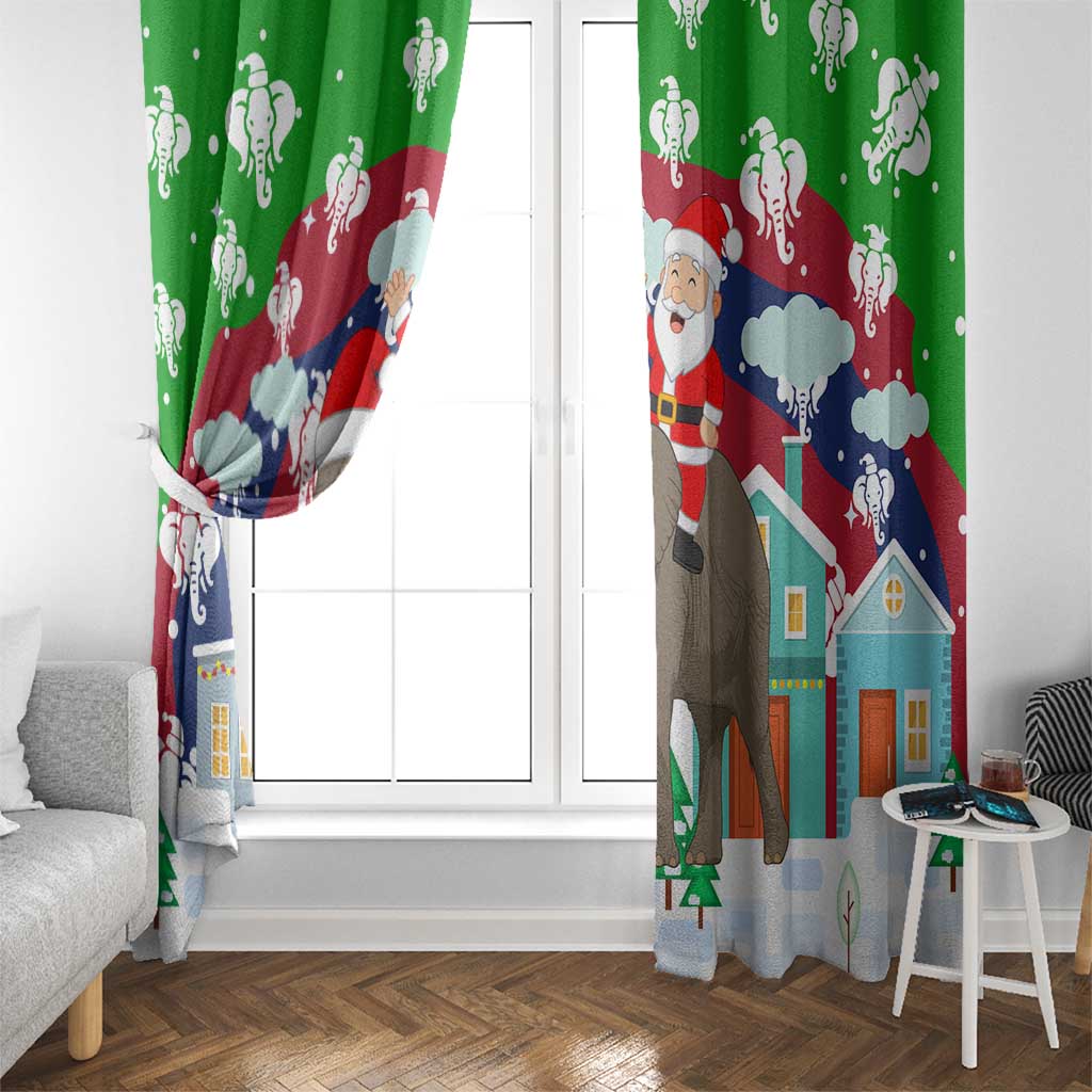 Laos Christmas Window Curtain with Santa Riding Elephant and Festive Flag Pattern - undefined