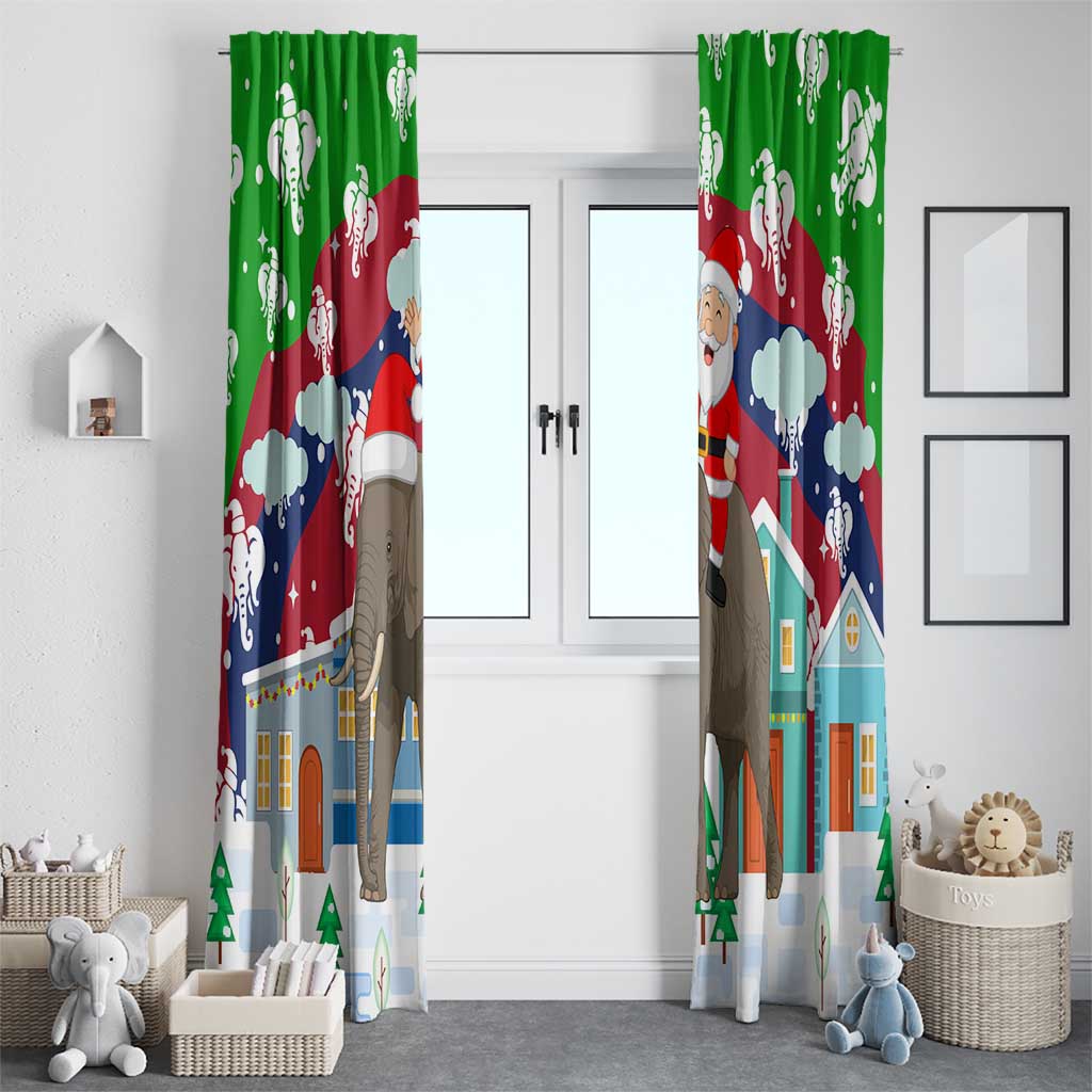 Laos Christmas Window Curtain with Santa Riding Elephant and Festive Flag Pattern - undefined
