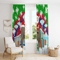 Laos Christmas Window Curtain with Santa Riding Elephant and Festive Flag Pattern - undefined