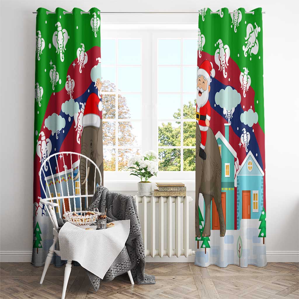 Laos Christmas Window Curtain with Santa Riding Elephant and Festive Flag Pattern - undefined