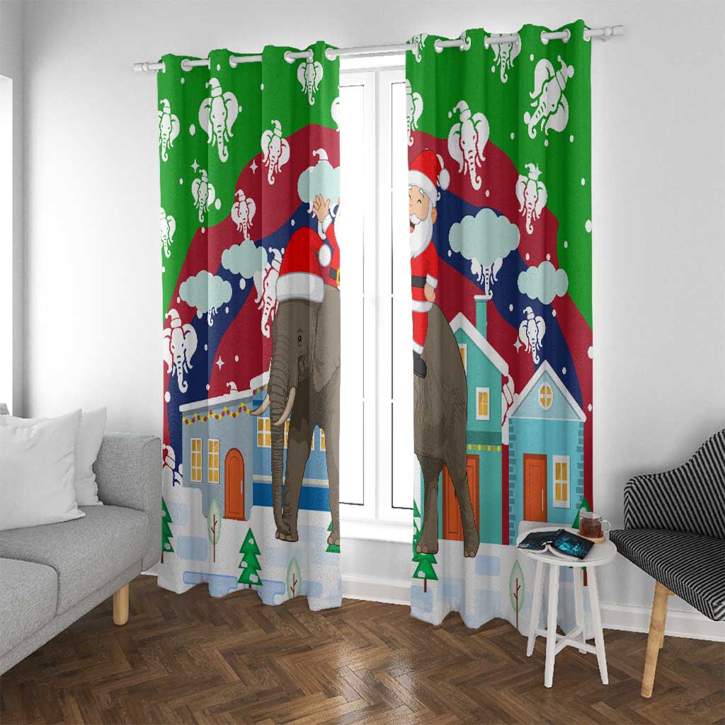 Laos Christmas Window Curtain with Santa Riding Elephant and Festive Flag Pattern - undefined