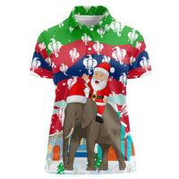 Laos Christmas Women Polo Shirt with Santa Riding Elephant and Festive Flag Pattern - Wonder Print Shop