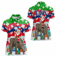 Laos Christmas Women Polo Shirt with Santa Riding Elephant and Festive Flag Pattern - Wonder Print Shop