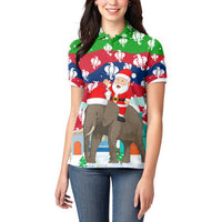 Laos Christmas Women Polo Shirt with Santa Riding Elephant and Festive Flag Pattern - Wonder Print Shop