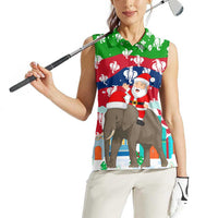 Laos Christmas Women Sleeveless Polo Shirt with Santa Riding Elephant and Festive Flag Pattern - Wonder Print Shop