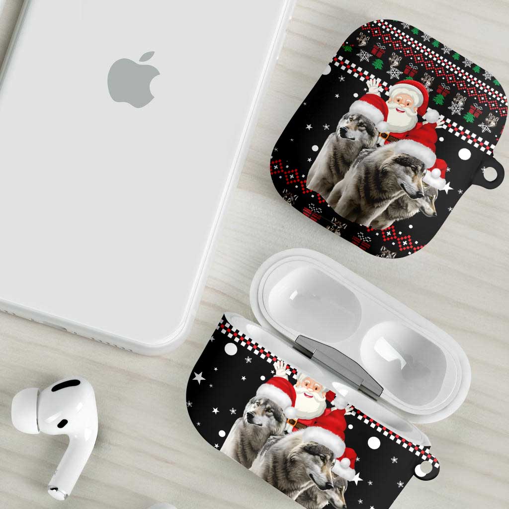 Latvia Christmas AirPods Case with Santa Claus and Wolves in Holiday Pattern Design - Wonder Print Shop