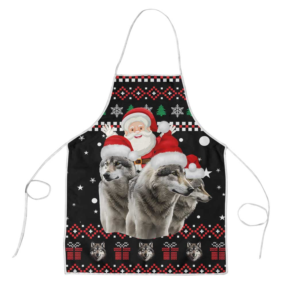 Latvia Christmas Apron with Santa Claus and Wolves in Holiday Pattern Design - Wonder Print Shop
