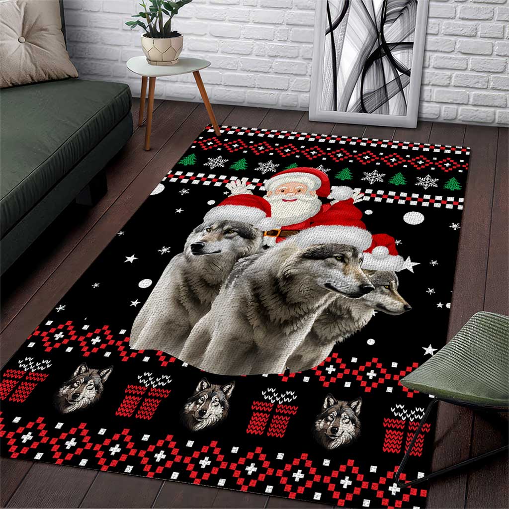 Latvia Christmas Area Rug with Santa Claus and Wolves in Holiday Pattern Design - Wonder Print Shop