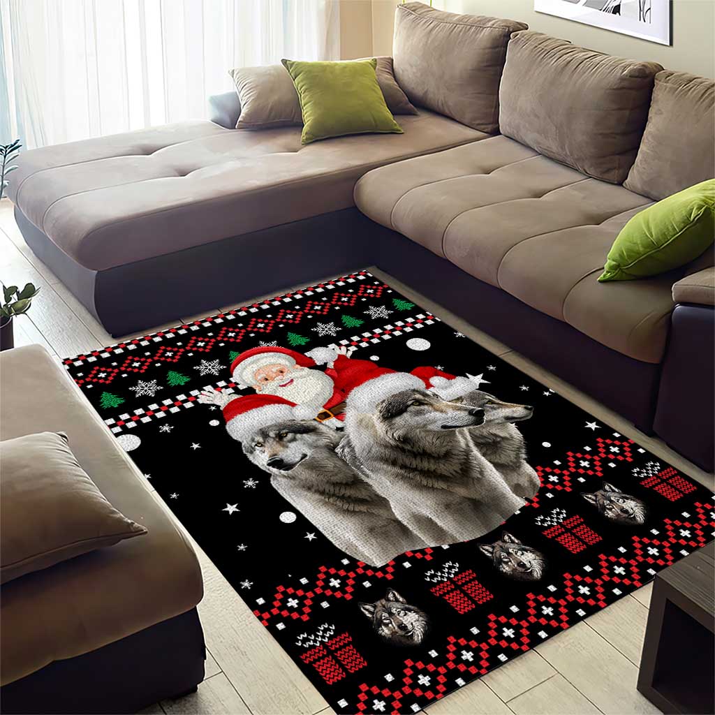 Latvia Christmas Area Rug with Santa Claus and Wolves in Holiday Pattern Design - Wonder Print Shop