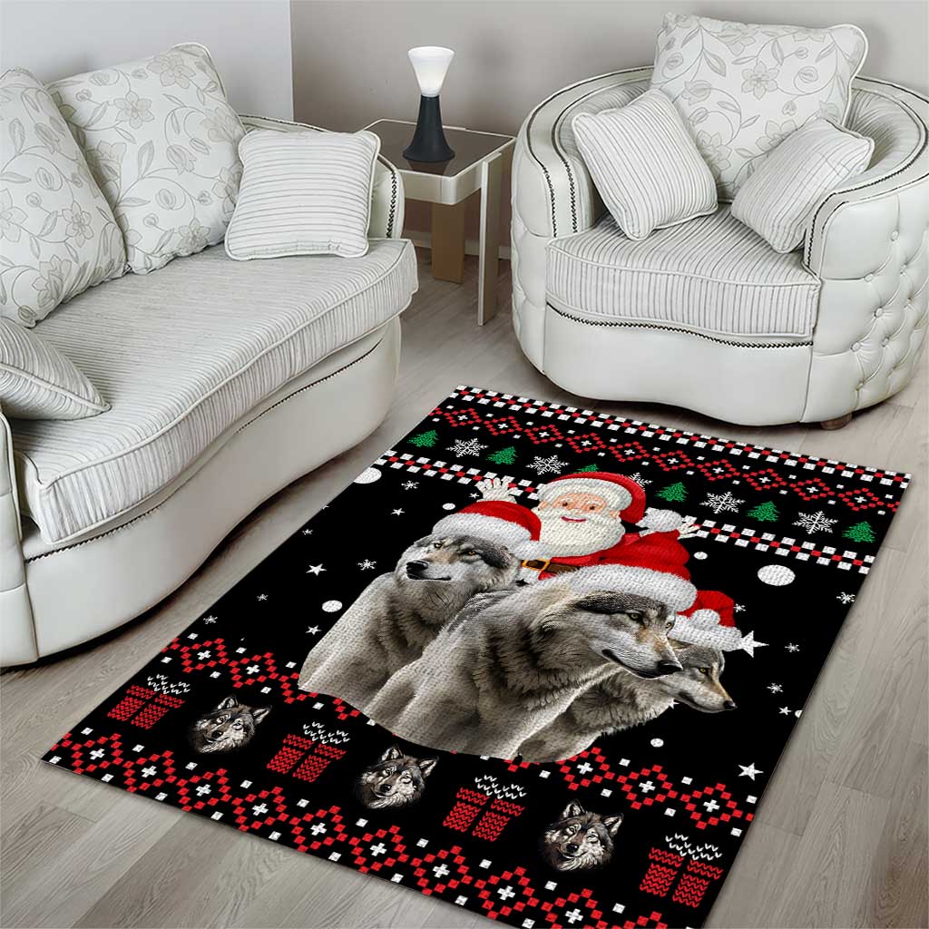 Latvia Christmas Area Rug with Santa Claus and Wolves in Holiday Pattern Design - Wonder Print Shop