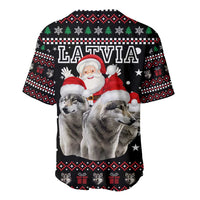 Latvia Christmas Baseball Jersey with Santa Claus and Wolves in Holiday Pattern Design - Wonder Print Shop
