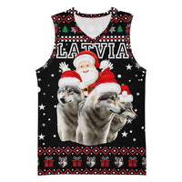 Latvia Christmas Basketball Jersey with Santa Claus and Wolves in Holiday Pattern Design - Wonder Print Shop