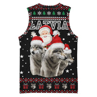 Latvia Christmas Basketball Jersey with Santa Claus and Wolves in Holiday Pattern Design - Wonder Print Shop