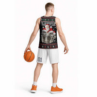 Latvia Christmas Basketball Jersey with Santa Claus and Wolves in Holiday Pattern Design - Wonder Print Shop