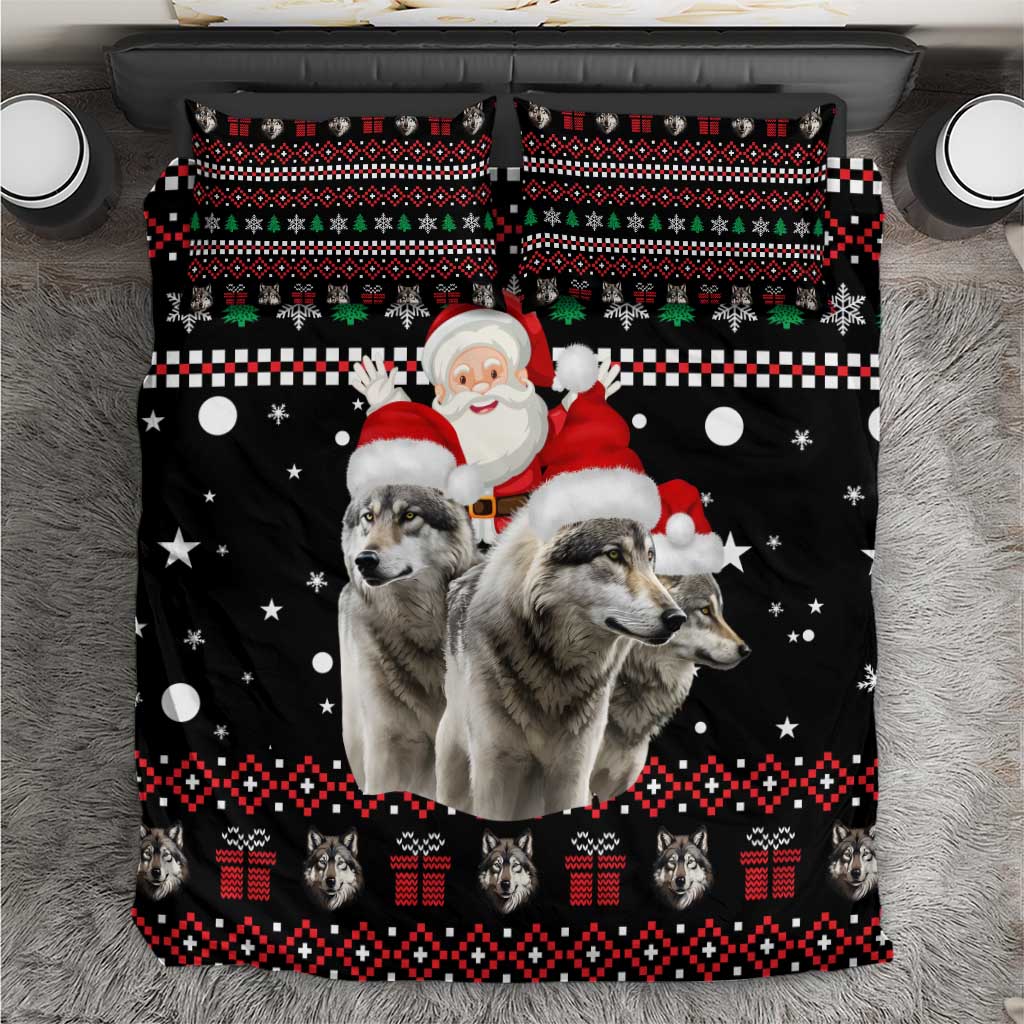 Latvia Christmas Bedding Set with Santa Claus and Wolves in Holiday Pattern Design - Wonder Print Shop