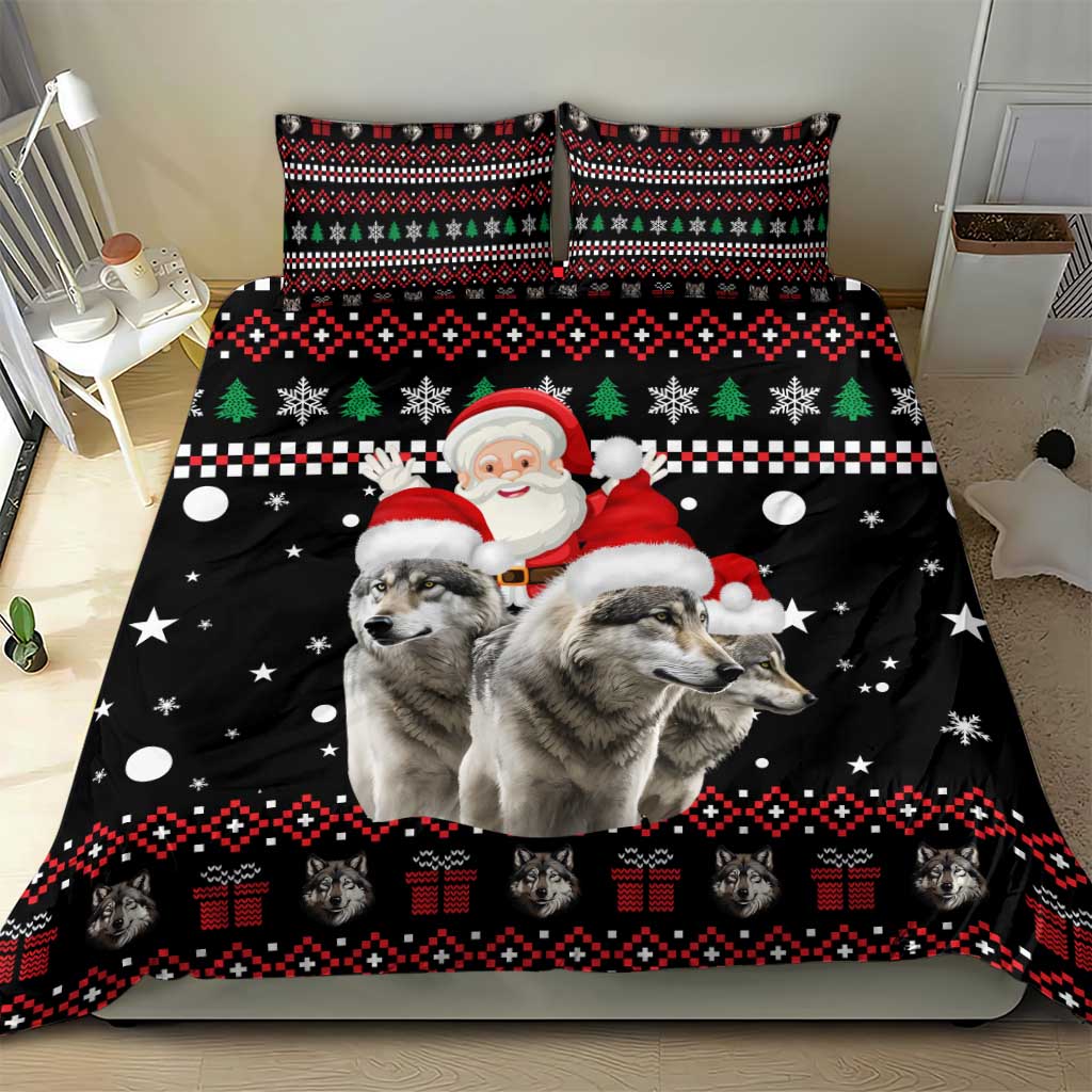 Latvia Christmas Bedding Set with Santa Claus and Wolves in Holiday Pattern Design - Wonder Print Shop