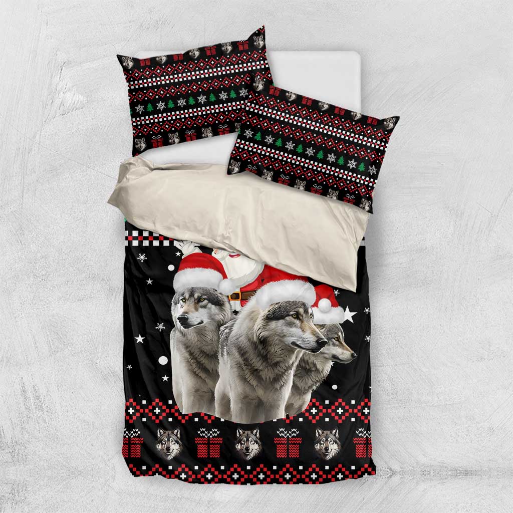 Latvia Christmas Bedding Set with Santa Claus and Wolves in Holiday Pattern Design - Wonder Print Shop