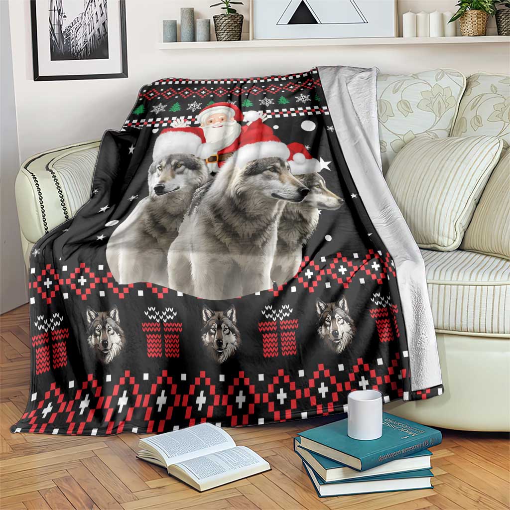 Latvia Christmas Blanket with Santa Claus and Wolves in Holiday Pattern Design - Wonder Print Shop