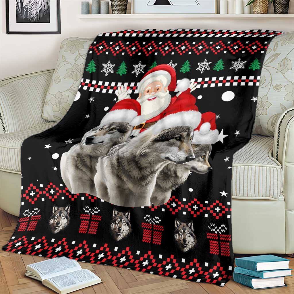 Latvia Christmas Blanket with Santa Claus and Wolves in Holiday Pattern Design - Wonder Print Shop