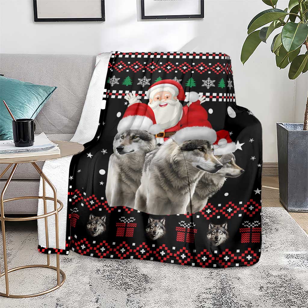 Latvia Christmas Blanket with Santa Claus and Wolves in Holiday Pattern Design - Wonder Print Shop
