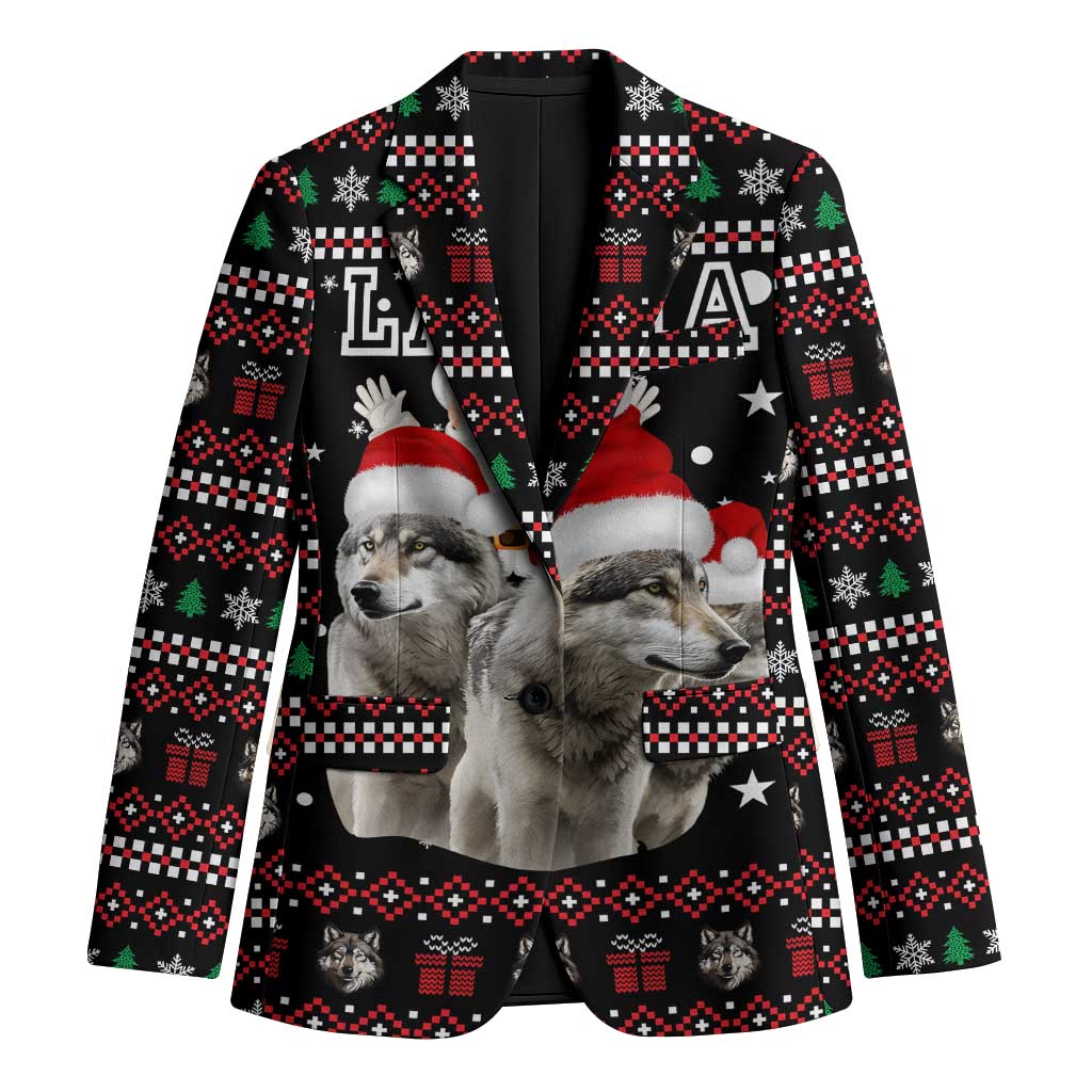 Latvia Christmas Blazer with Santa Claus and Wolves in Holiday Pattern Design - Wonder Print Shop