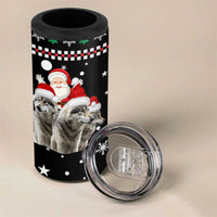 Latvia Christmas 4 in 1 Can Cooler Tumbler with Santa Claus and Wolves in Holiday Pattern Design - Wonder Print Shop