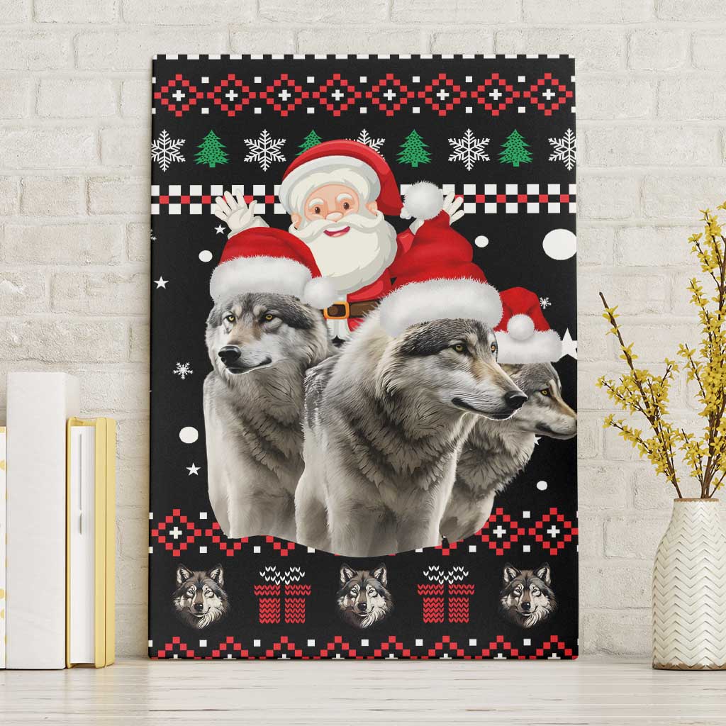 Latvia Christmas Canvas Wall Art with Santa Claus and Wolves in Holiday Pattern Design - Wonder Print Shop