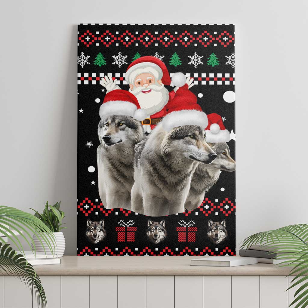 Latvia Christmas Canvas Wall Art with Santa Claus and Wolves in Holiday Pattern Design - Wonder Print Shop