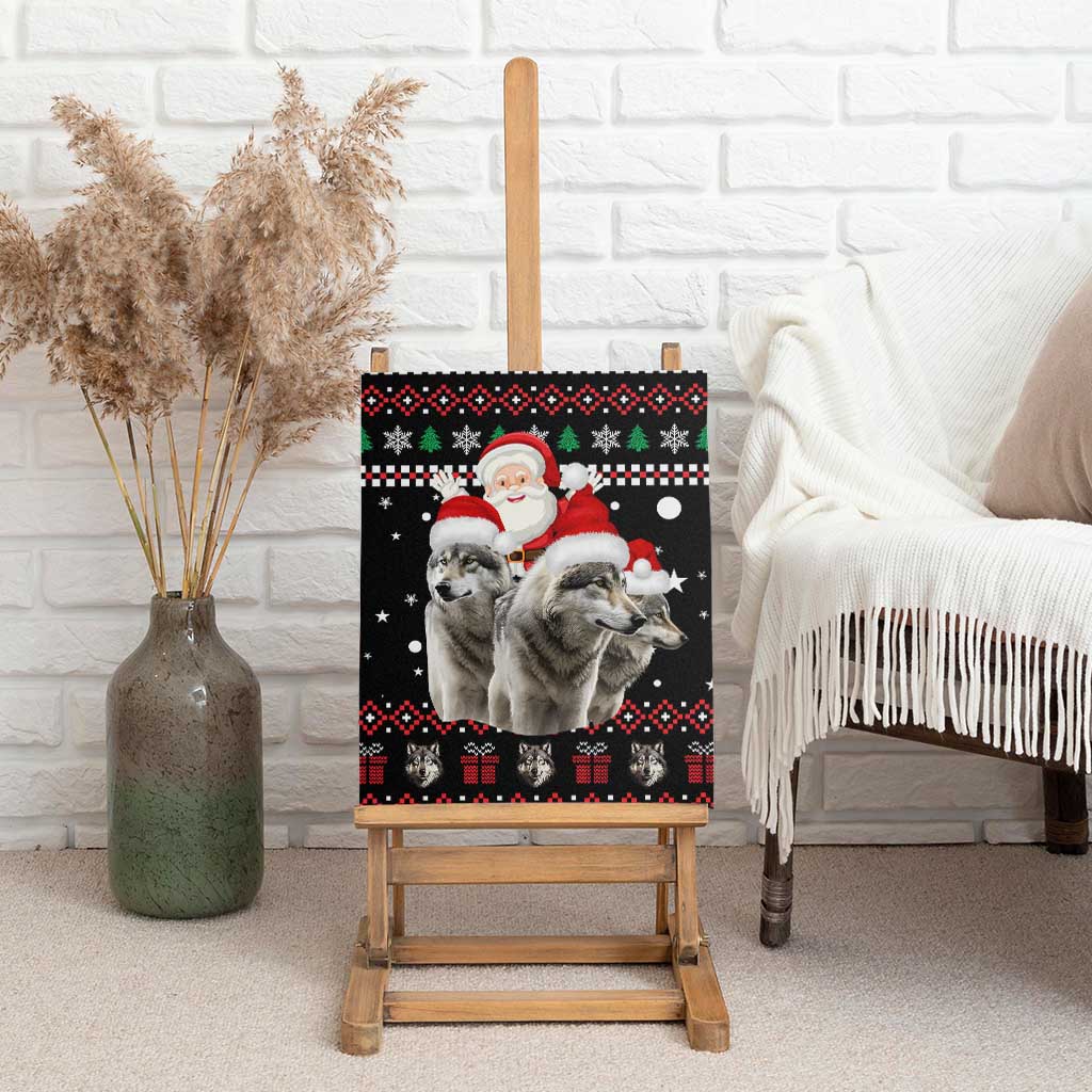 Latvia Christmas Canvas Wall Art with Santa Claus and Wolves in Holiday Pattern Design - Wonder Print Shop