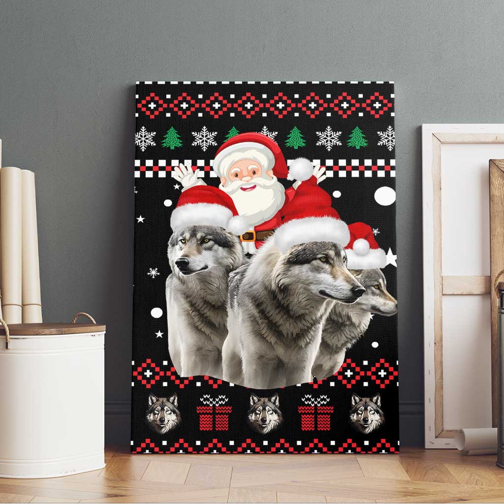 Latvia Christmas Canvas Wall Art with Santa Claus and Wolves in Holiday Pattern Design - Wonder Print Shop