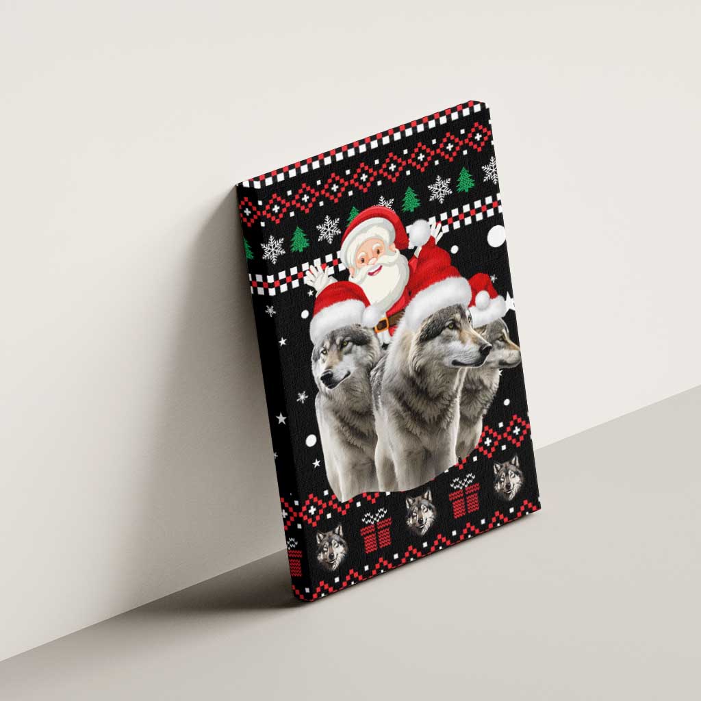 Latvia Christmas Canvas Wall Art with Santa Claus and Wolves in Holiday Pattern Design - Wonder Print Shop