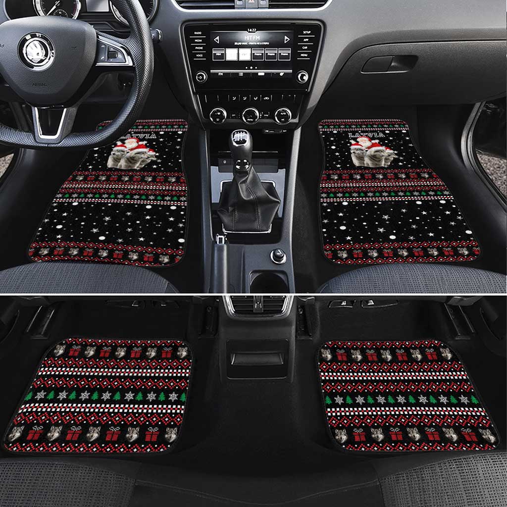 Latvia Christmas Car Mats with Santa Claus and Wolves in Holiday Pattern Design - Wonder Print Shop