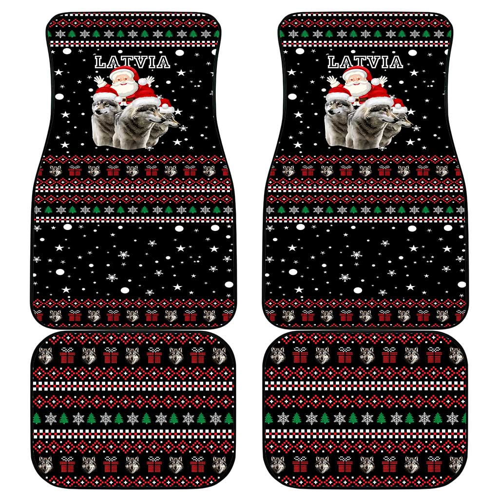 Latvia Christmas Car Mats with Santa Claus and Wolves in Holiday Pattern Design - Wonder Print Shop