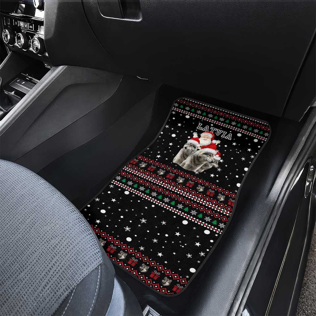 Latvia Christmas Car Mats with Santa Claus and Wolves in Holiday Pattern Design - Wonder Print Shop