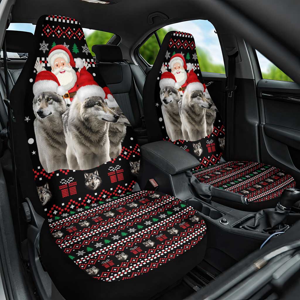 Latvia Christmas Car Seat Cover with Santa Claus and Wolves in Holiday Pattern Design - Wonder Print Shop
